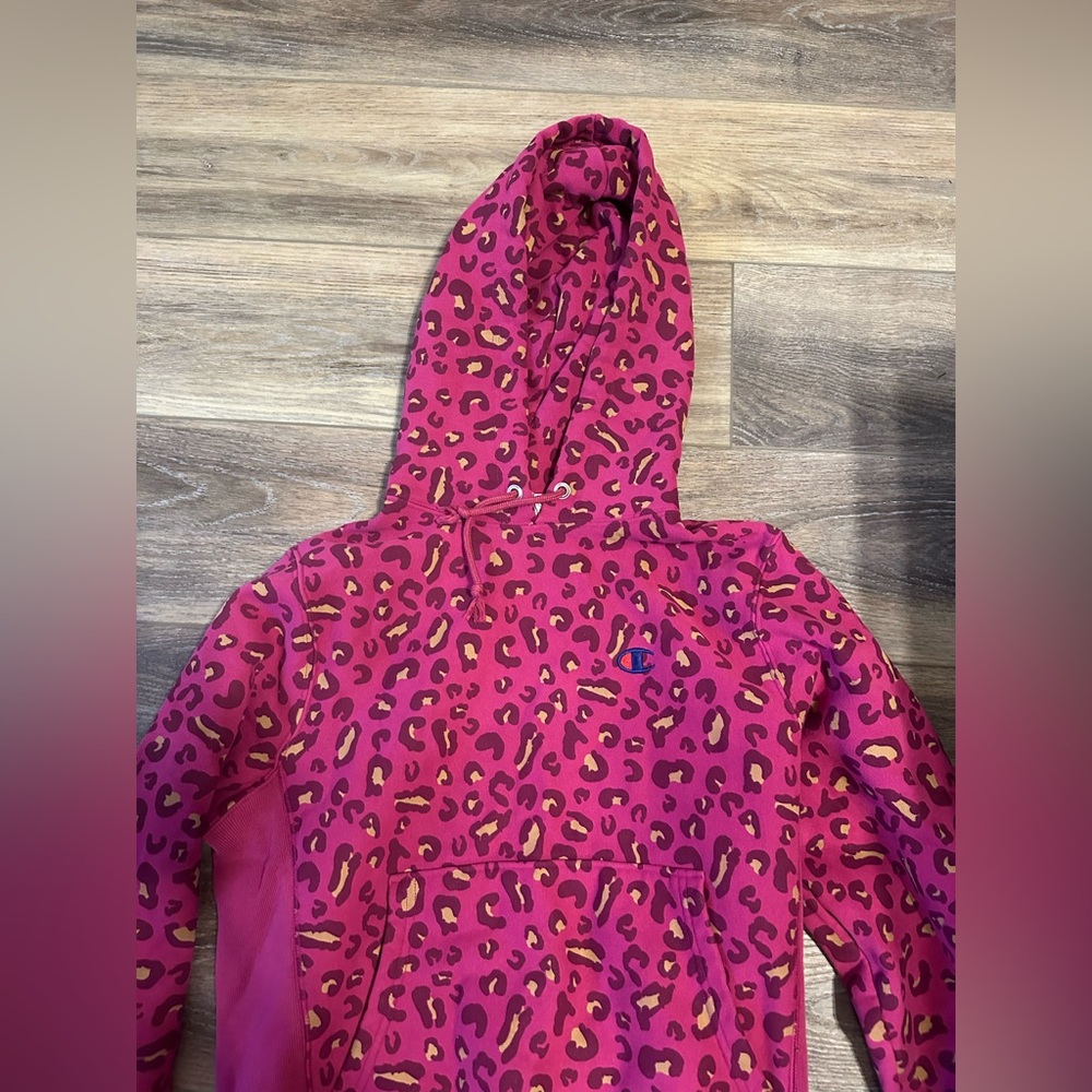 Pink Leopard Print Hoodie Champion